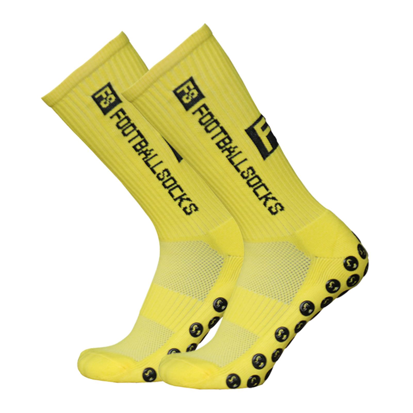 Outdoor-Sport-Laufsocken, Stretch-Socken, sportliche Fußball-Fußballsocken, rutschfeste Socken mit Griffen gelb