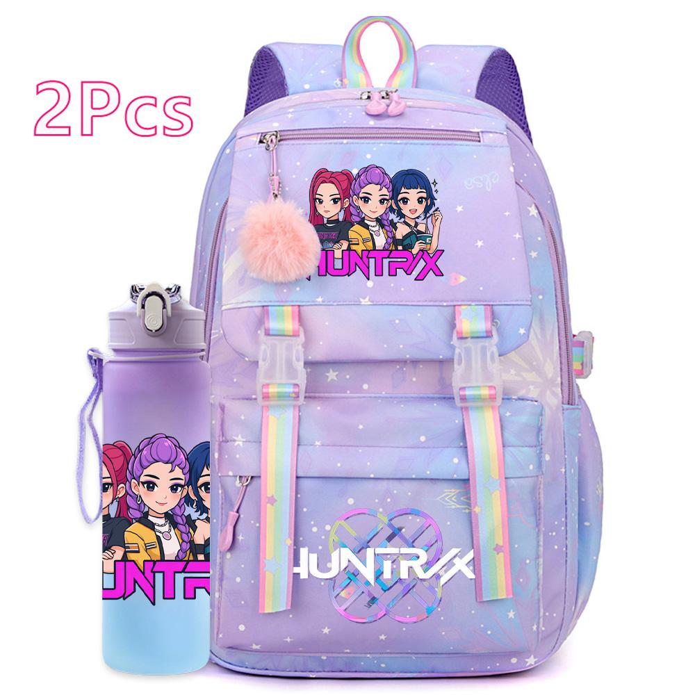 2 Stück/Set Niedlicher Anime Kpop Aufgedruckter Rucksack 750 ml Wasserflasche Große Kapazität Reisetasche für Teenager Mädchen Junge Schultasche Kindergeschenk Rucksack