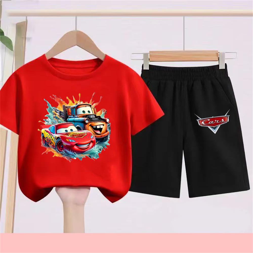 Cartoon Lightning McQueen Freizeitkleidung Disney Cars Junge 3D-Druck Kurzarm-T-Shirt Kinder Kinder-Set 130 black