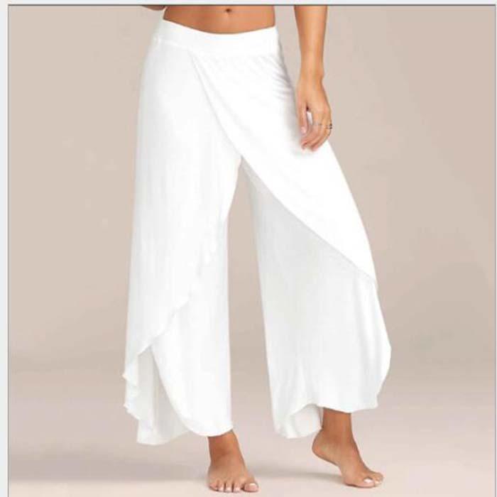 Damen Weitbein Hose Chiffon Rock Ausgestellt Yoga Hose Übergröße S weiß