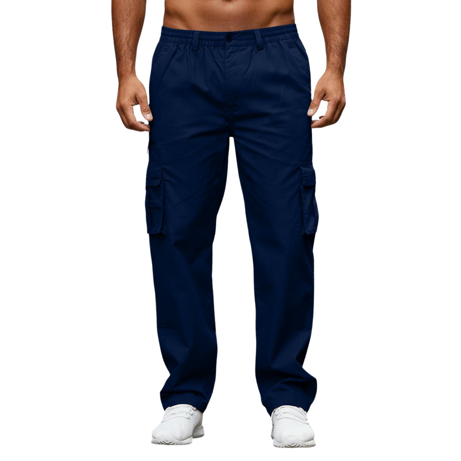 Herren-Arbeitskleidung Lässige Stretch-Bundhose mit mehreren Taschen Gerades Bein XXXL dunkelblau