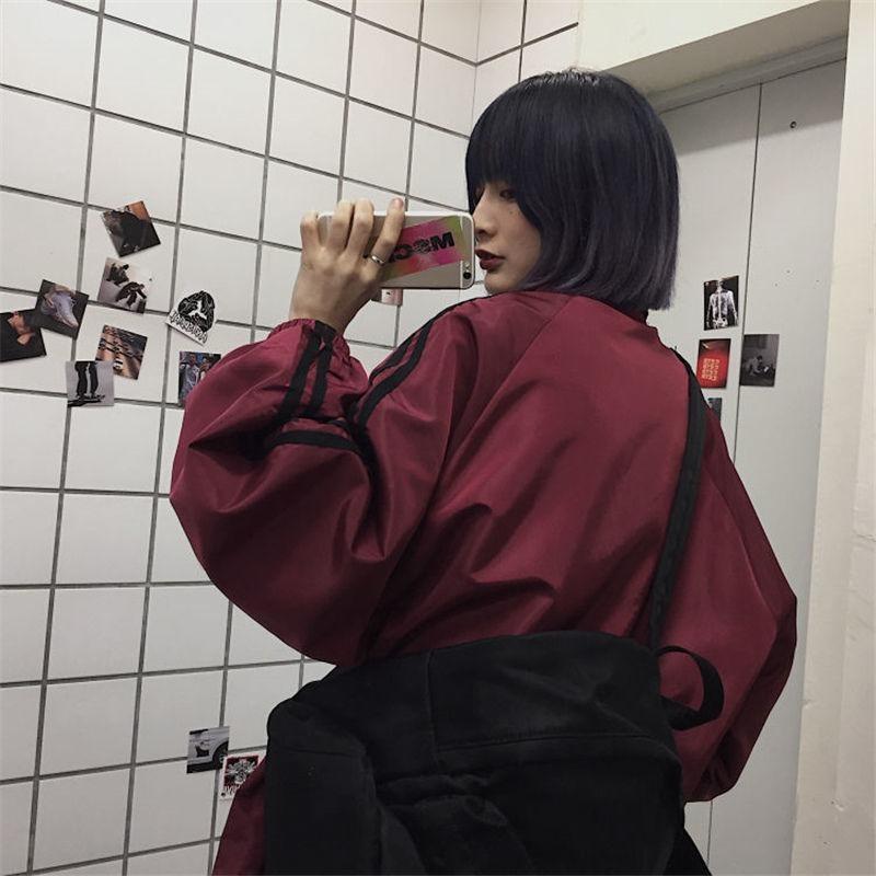 Große Größe Jacke Damen Stil Trendy Harajuku Sun Proof Koreanische Windjacke Jacke Mantel Reißverschluss Street Kleidung Frühlingsmantel L wein rot