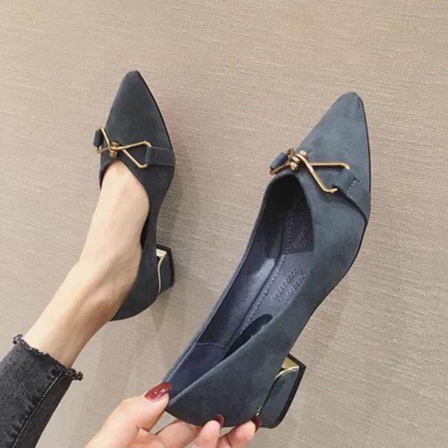 Einzelschuh für Damen, spitz zulaufend, Wildleder, mittlerer Absatz, dicker Absatz, vielseitiger Einzelschuh für Damen, Fee, weiche Unterseite, hoher Absatz, Damen, lockerer Schuh 36 blau