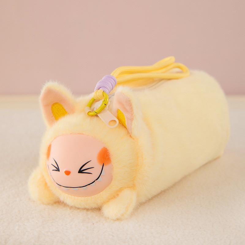 Plüsch Labubu Federmäppchen mit weicher Faserbaumwollfüllung für Schulbedarf, Geschenk für Jugendliche gelb