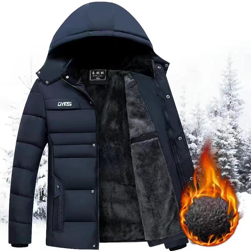 Winter Kleidung Für Männer Mittleren Alters Und Ältere Papa Winter Kleidung Neue Plüsch Verdickte Unten Baumwolle Gepolsterte Kleidung 2XL navy blau