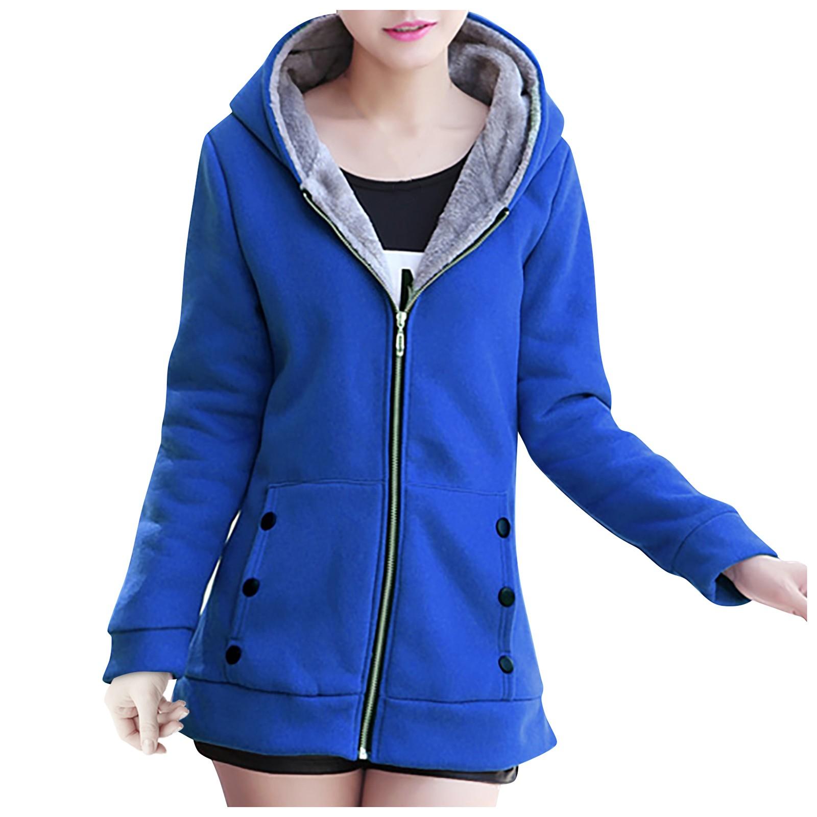 Damenmode verdickte warme Strickjacke mit Reißverschluss und Kapuze XXXXL blau