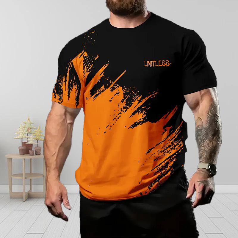 Neues Sommer Herrenmode T-Shirt Persönlichkeit Farbkontrast Bedrucktes Herren T-Shirt Top 8XL orange
