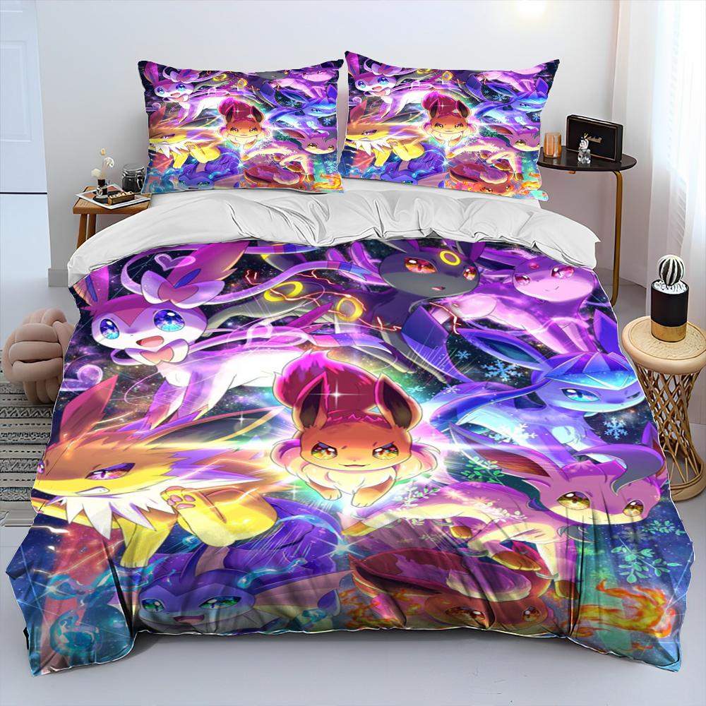 3D Cartoon Pikachu Pokemon Monster Bettdecke Bettwäsche Set Bettbezug Bett Set Steppdecke Bezug Kissenbezug Queen Bettwäsche Set Erwachsene Kinder EU Single(135*200cm)3pcs