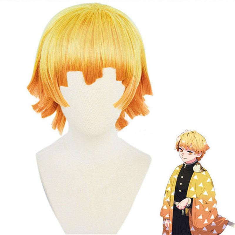 Anime Zenitsu Agatsuma Cosplay Perücke, kurz, golden, hitzebeständig, Kostümperücken + Perückenkappe One Size