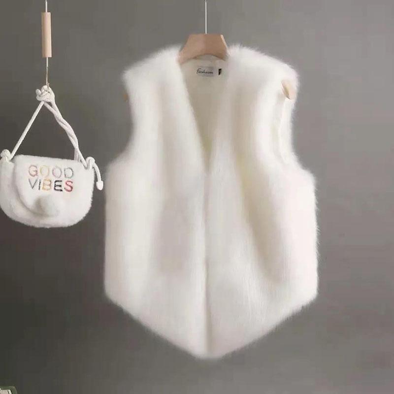 Winter Pelz Weste Nachahmung Kaninchen Fell Kurze Schlanke Weste Koreanische Version War Dünne Plüsch Weste L weiß