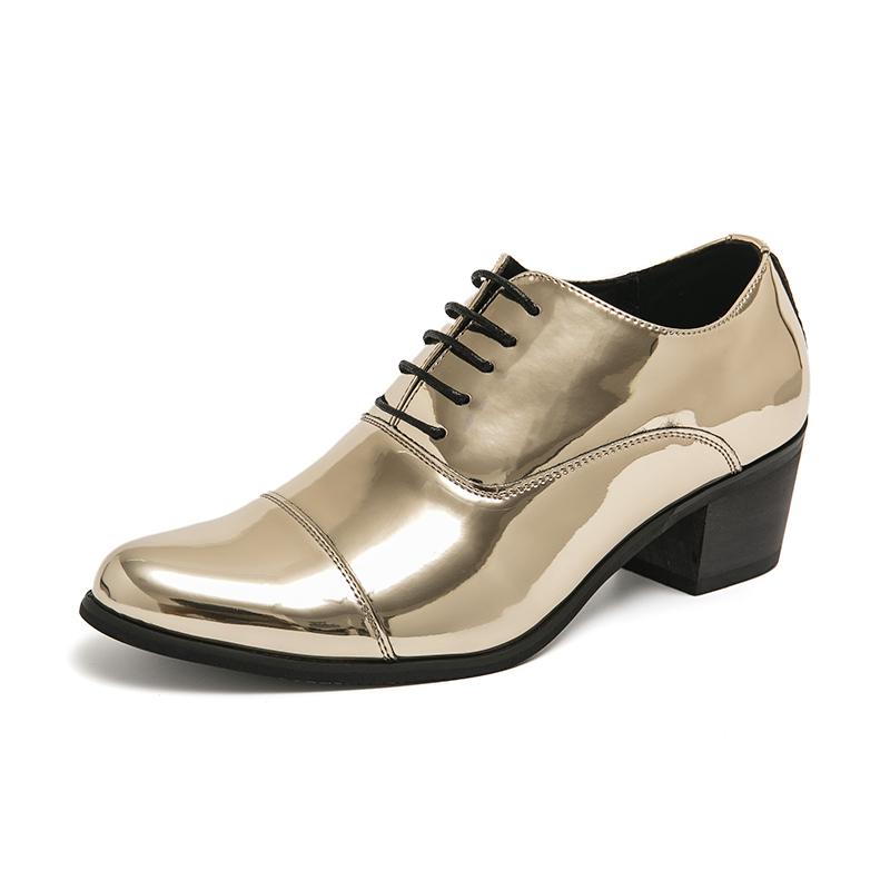 Neue Formale Leder Männer mit hohen absätzen Leder Schuhe männer Hochzeit Bankett Business männer Schuhe Glänzende Kubanische Schuhe Für männer Schuhe 2023 37 gold