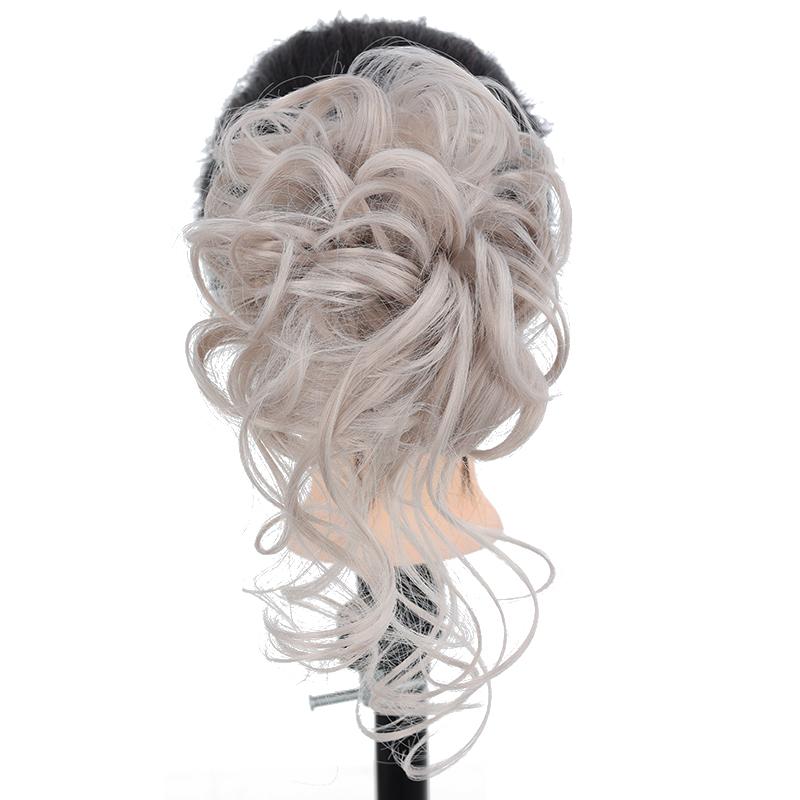 Unordentlicher Dutt-Haarteil, Haarverlängerung, Pferdeschwanz mit Krallenclip, Pferdeschwanz-Haarteil, synthetische Haarverlängerungen, Haargummis, Pferdeschwanz-Haarteile für Damen gray