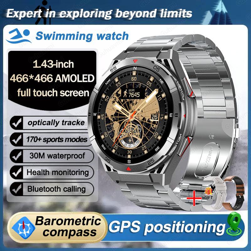 2025 Neue GPS Smartwatch Herren Bluetooth Anruf 100+Sport GPS Track Uhren Sprachassistent Wasserdichte Smartwatch Für Android IOS Steel Belt 2A silber