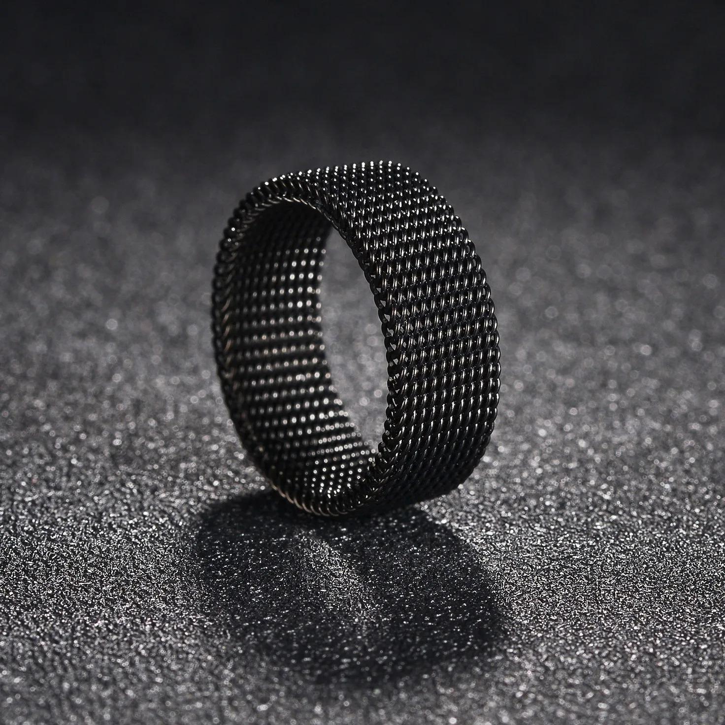 Modische Elastische Netzkettenringe Titan Edelstahlringe Für Männer Frauen Hochzeit Verlobung Herrenringe Punk Schmuck Geschenke 13 black