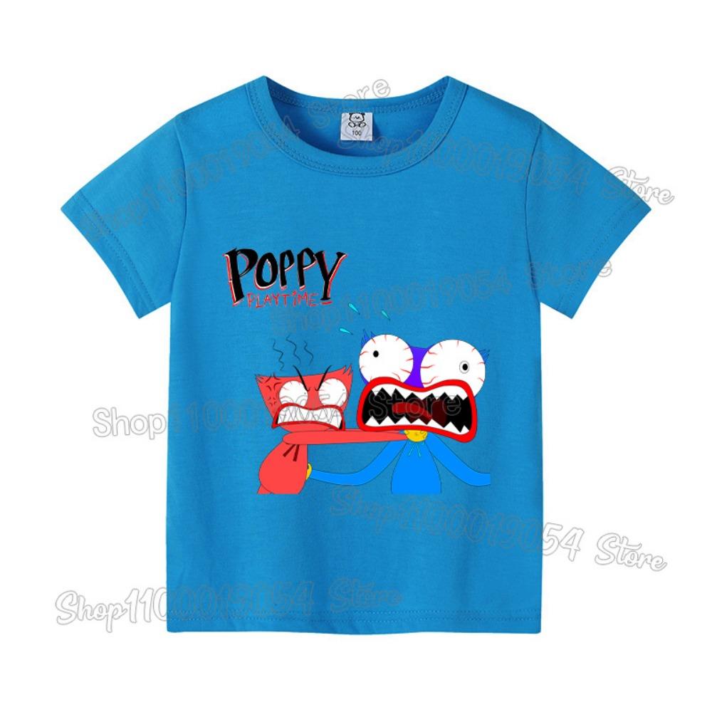 Spiel Poppy Playtime Kinder T-Shirt Huggy Wuggy Mädchen Junge Kurzarm T-Shirt Cartoon Babykleidung Kinder Sommer Baumwolle Oberteile 110 blue