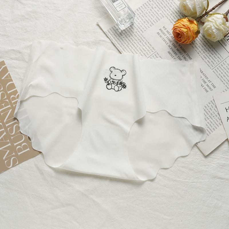 Niedliche Cartoon-Druck Atmungsaktiver Zwickel Slips Damen Eis Seide Mid-Waist Unterwäsche Slips Bequeme Mädchen Unterwäsche M weiß