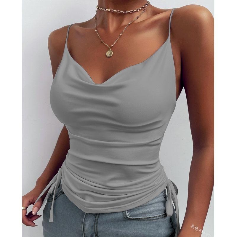 2022 neue Mode Kleidung frauen Sommer Tops Casual Ärmellose Blusen Slim Fit Club Tragen Tops Damen V-ausschnitt Elegante Camisoles weste M grau