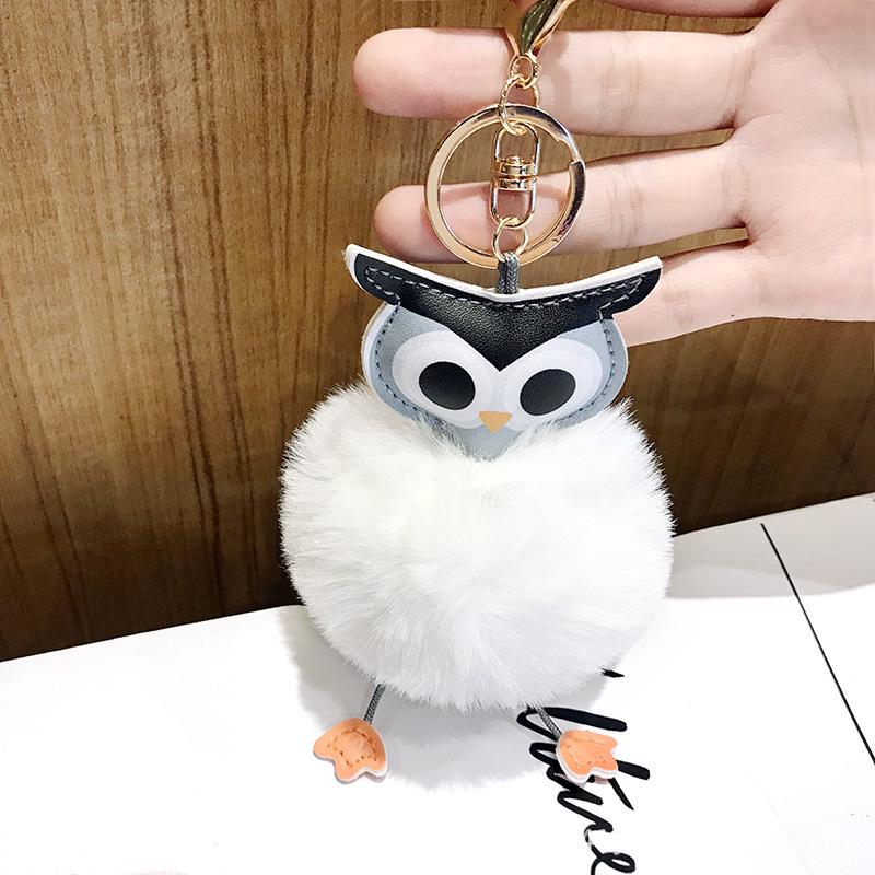 Multicolor Frauen Niedlichen Plüsch Eule Schlüsselanhänger Pu Leder Anhänger Handtasche Auto Schlüsselanhänger Frauen Geschenke weiß
