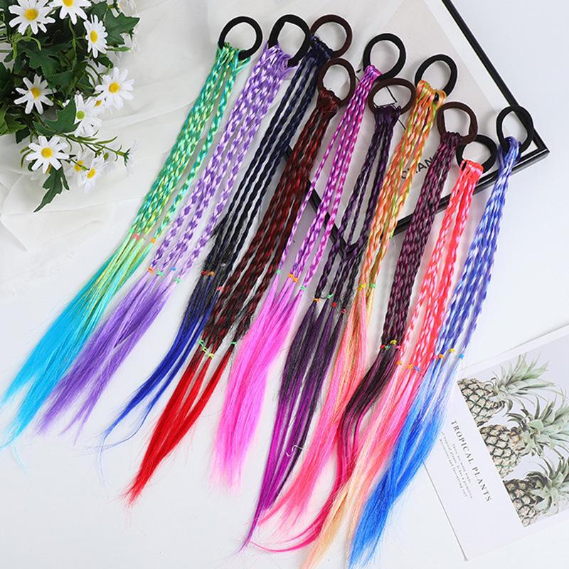 Farbenfroher geflochtener Haarschmuck mit Farbverlauf für kleine Mädchen – handgewebte DIY-Haarringe und Perücken set of 4