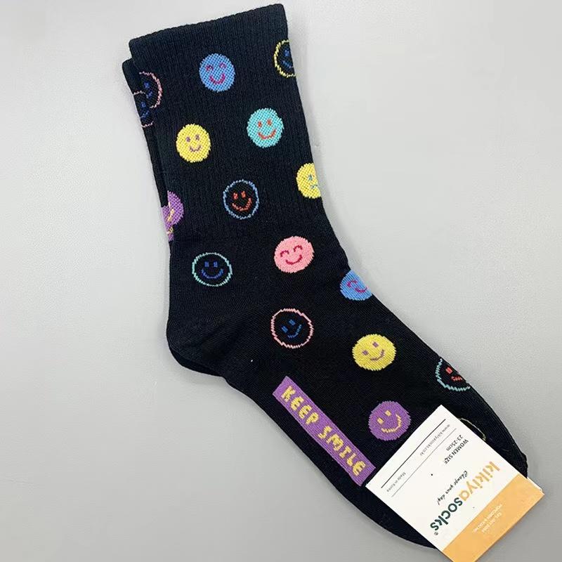 1 Paar Cartoon Lächeln Damen Socken Baumwolle Harajuku Skateboard Mädchen Socken Neuheit Atmungsaktive Socken Weihnachtsgeschenk Fabrik Direkt one size schwarz