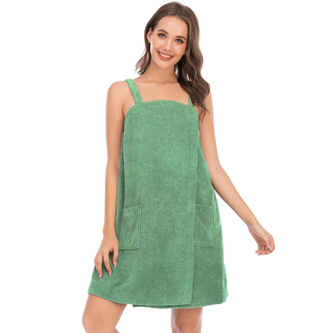 Bright Deer Damen-Bademantel aus Frottee, Spa, Badetuch, Bademantel mit Trägern, schnell trocknend, Frottee-Klettverschluss, elastischer Duschbademantel mit Stirnband, weich, für Fitnessstudio, Pool, Abdeckung L grün