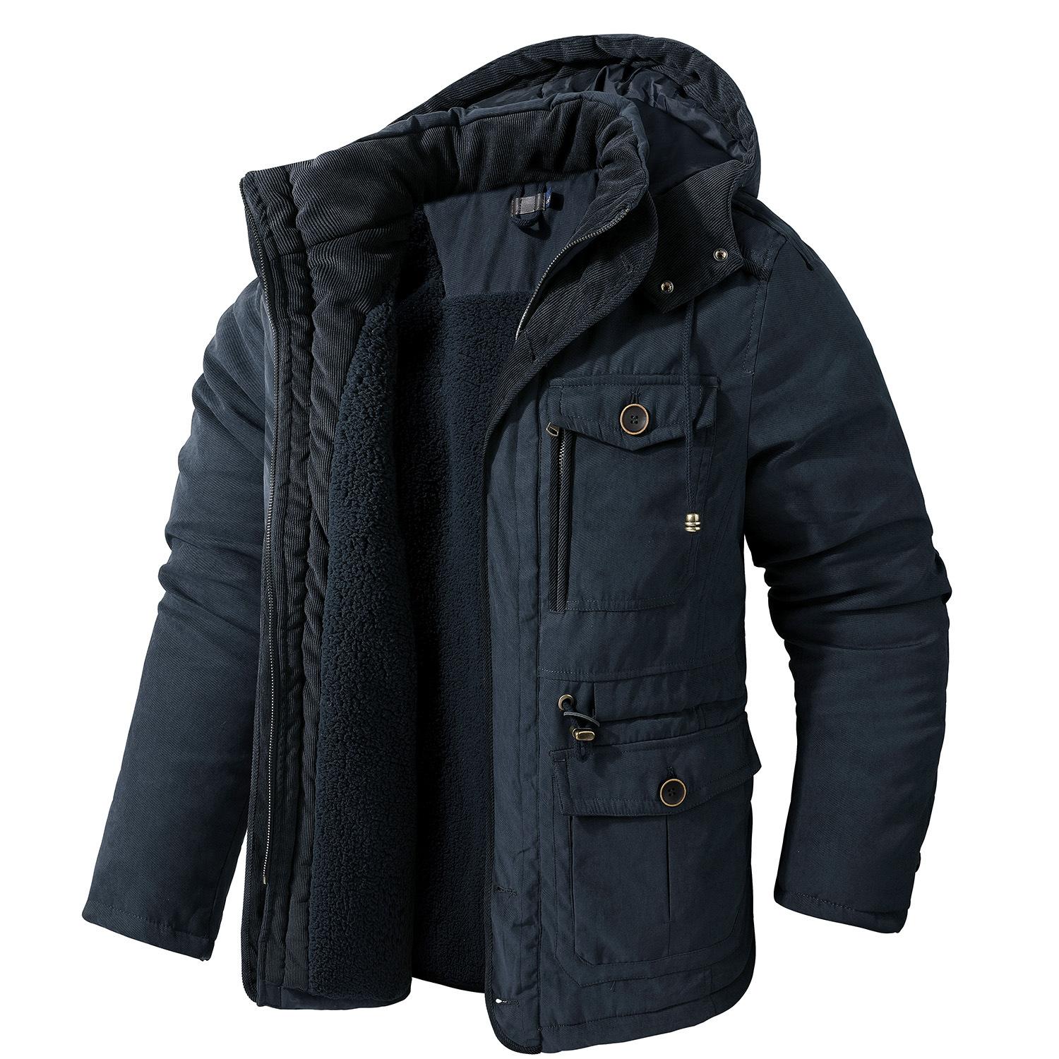 Winter Fleece Parkas Männer Warme Winddichte Jacken Dicke Kapuze Parka Mantel Herren Pelz Liner Oberbekleidung Lässige Baumwolle Gefütterte Jacke XL blau