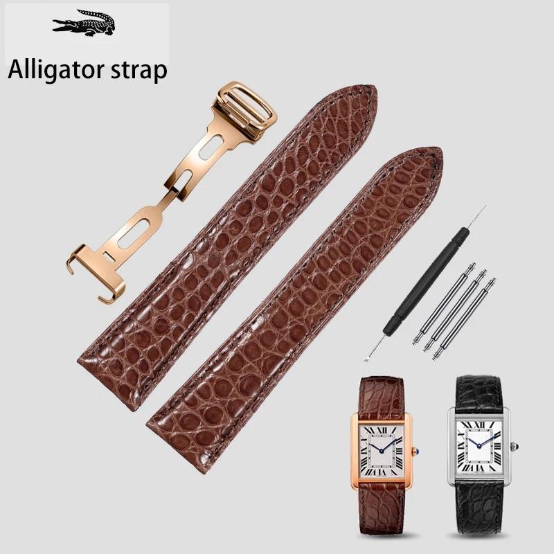 Für Cartier Tank London Solo Serie Alligatorleder Uhrenarmband Krokodil Echtleder Uhrenarmband Armband 16 17 18 23 25mm 23mm brown