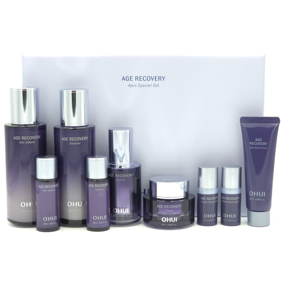 O HUI AGE RECOVERY 4-teiliges Spezial-Set (9 Artikel), Nährend, Anti-Aging, Feuchtigkeitsspendend, Koreanische Kosmetik, Kbeauty, Probe