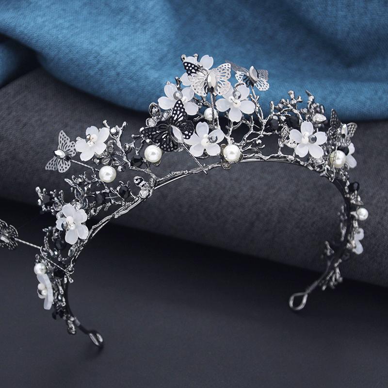 Luxus Hochzeitskrone Prinzessin Diademe und Kronen für Party Geburtstag Schmetterling Tiara Haarschmuck Brautkleid Accessoires gray