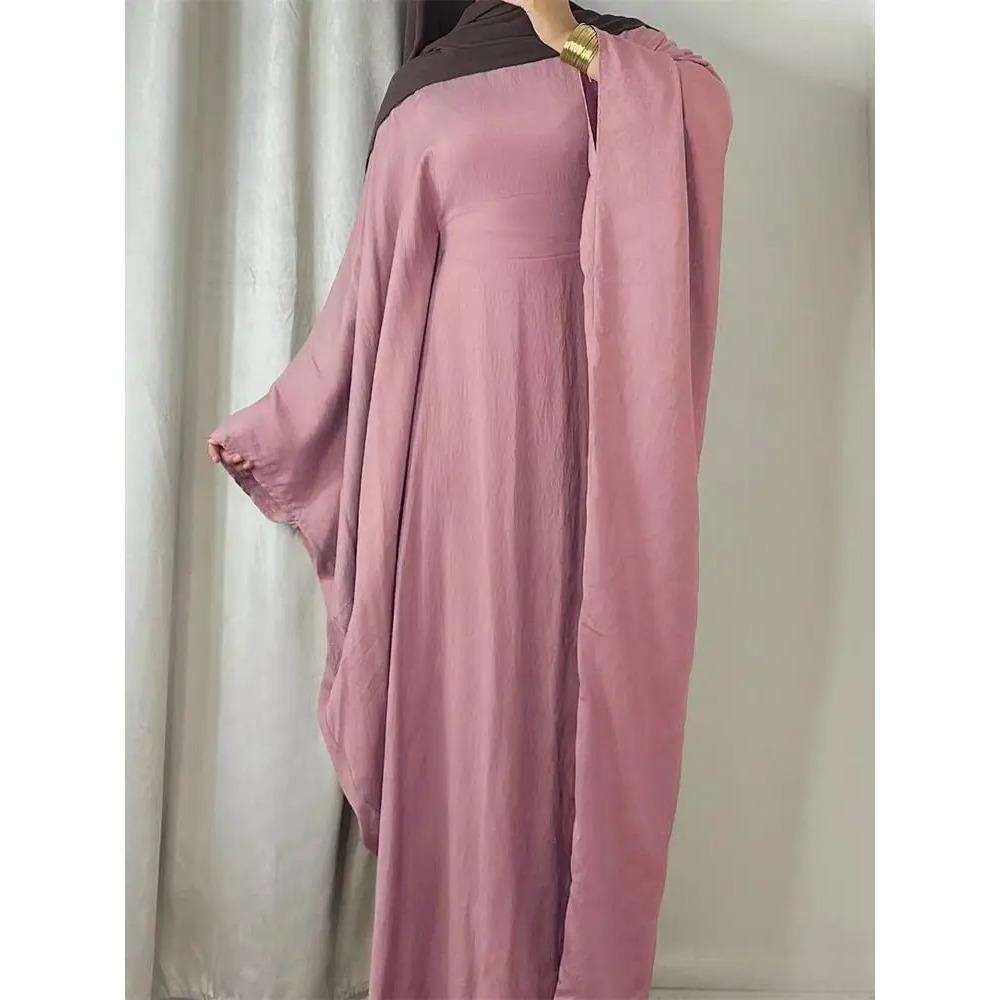 Ramadan Eid Weiche Crepe Khimar Batwing Abaya Dubai Islam Muslim Modest Afrikanische Kleider für Frauen Kaftan Kebaya Robe Femme Musulma Size one rosa