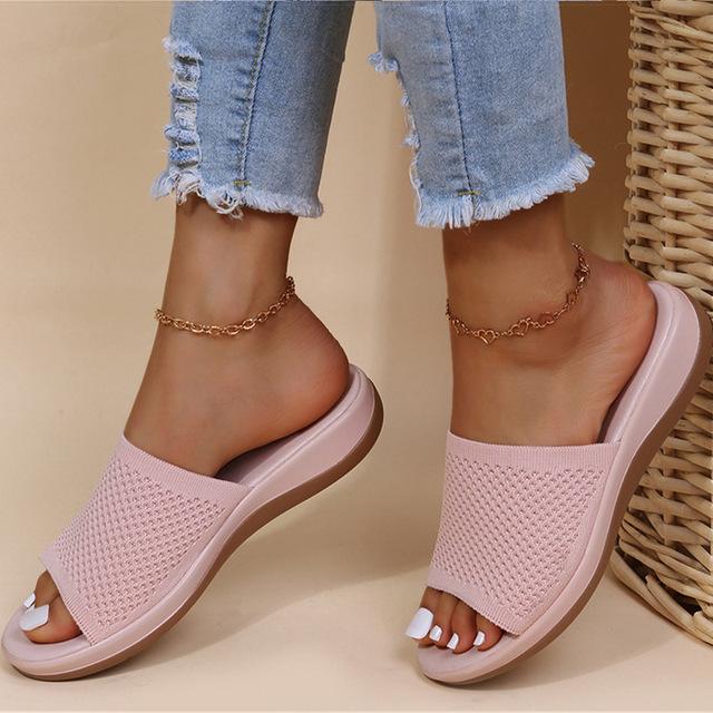 Sandalen Damen Elastic Force Sommerschuhe Damen Flache Sandalen Casual Indoor Outdoor Slipper Sommersandalen für Strand 40 rosa