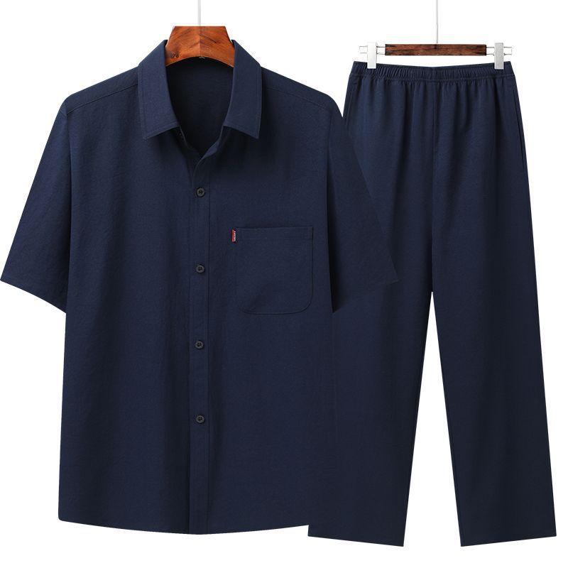 Hemdanzug für Männer mittleren und älteren Alters, Opa-Anzug, Papa-Anzug, dünner Sommeranzug 165 navy blau