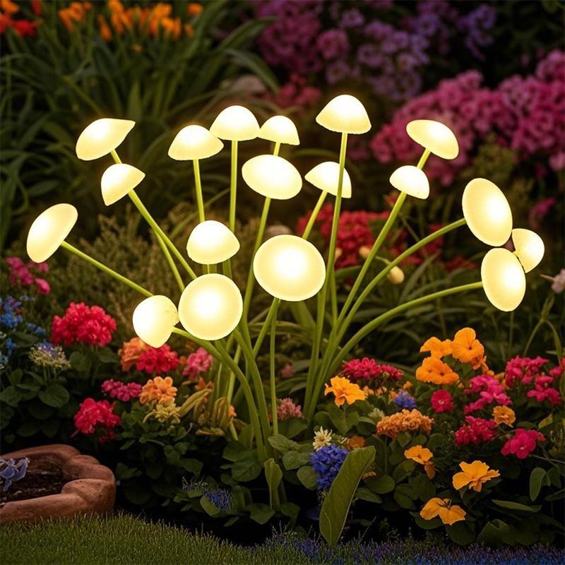 Solar LED Quallen Schwinglichter Gartendeko Wasserdichtes Outdoor Solarweglicht für Terrasse Balkon Hof Blumenbeet Warm-10Led-1PC