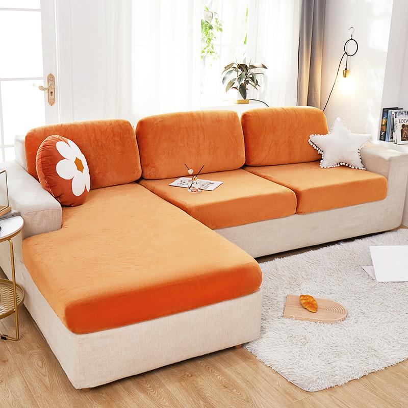 Plüschsofa-Sitzbezug für Wohnzimmer, samtig, elastische Eckcouch, 1/2/3/4-Sitzer, solide Schonbezüge, Möbelschutz Normal S(1seater) orange