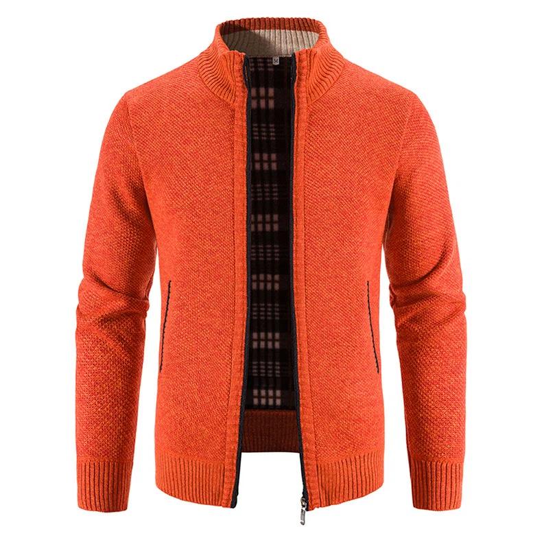 Lässige Strickjacke für Herren, schmale Passform, Fleece, durchgehender Reißverschluss, dicke Strickjacke, Winter-Outwear 4XL orange
