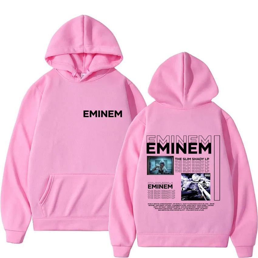 Rapper Eminem The Slim Shady LP Neues Album Merch Hoodie Herren Retro Style Hip Hop Sweatshirt Y2K Popmusik Langarm-Hoodie L rosa