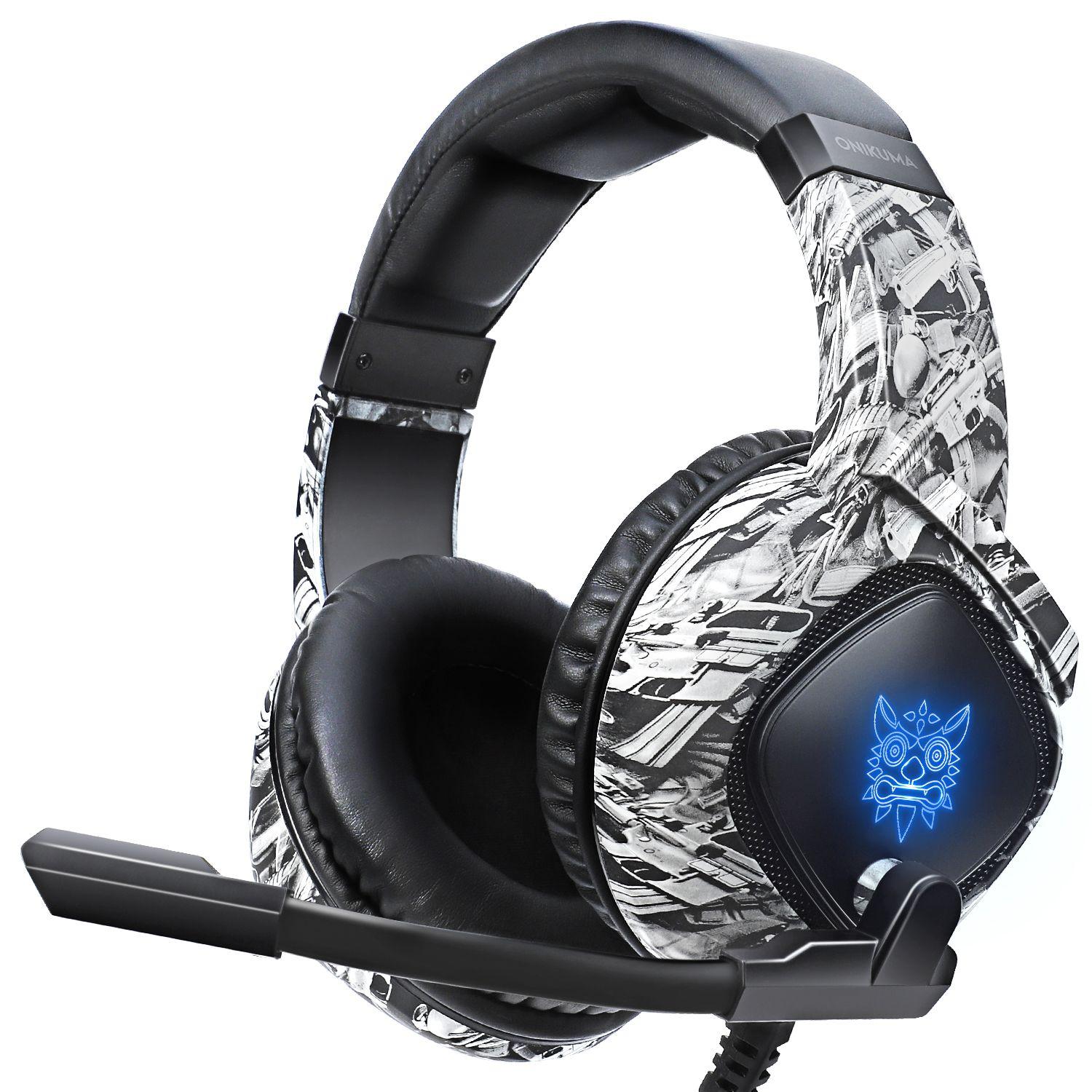 K19 Surround-Gaming-Kopfhörer Headset Gamer USB-Kabel Over-Ear-Kopfhörer RGB Gamer für PS4 PS5 Xbox Series Gamer 21*18.5*10cm grau/camouflage