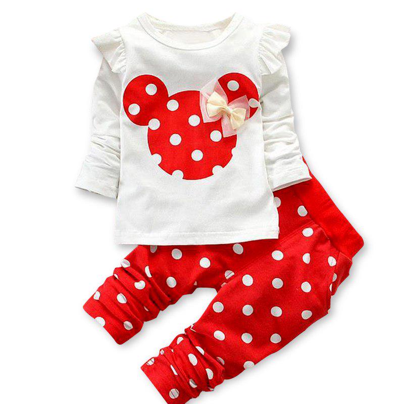 Polka Dot Baumwolle Baby Mädchen Sportkleidung Sets T-Shirt Hosen 2-teilige Outfits Anzüge 3M rot