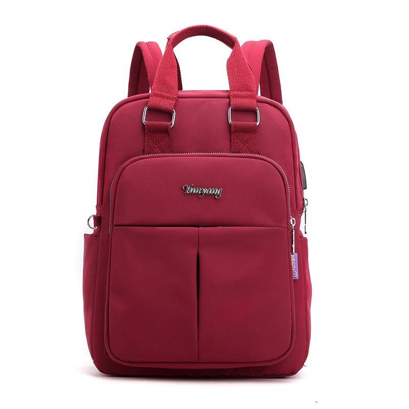 Lässiger Damen-Rucksack, Tide USB wiederaufladbarer Rucksack, Computertasche, große Kapazität, Reiserucksack im College-Stil One size wein rot