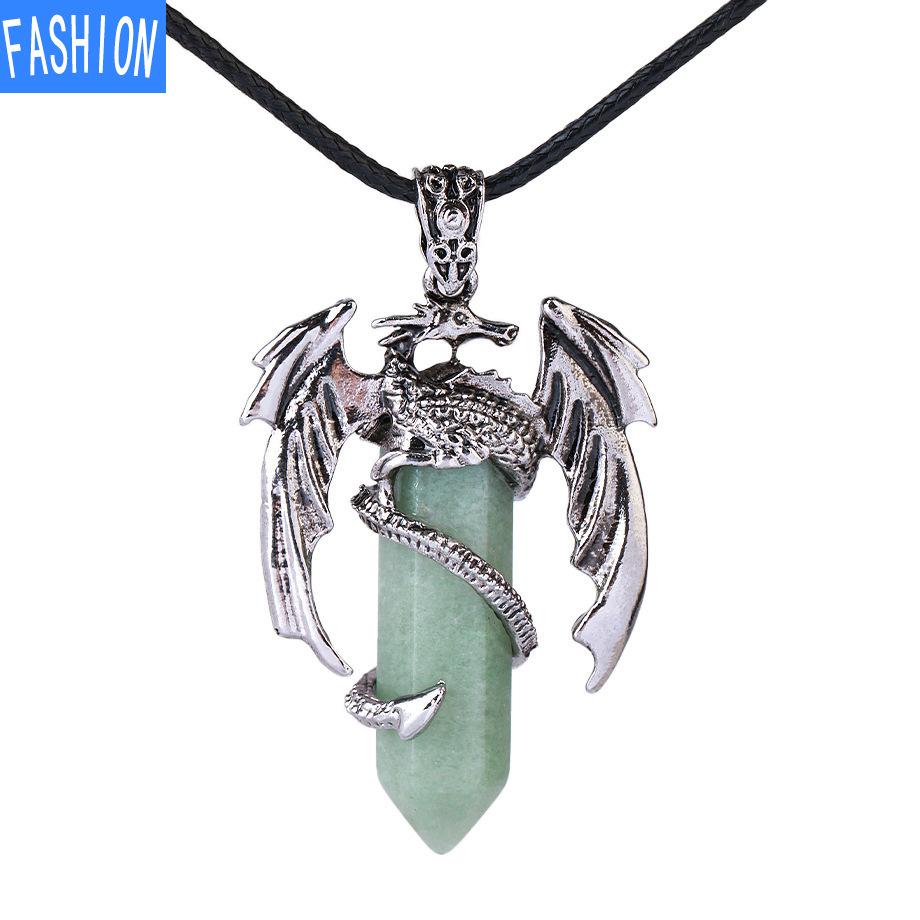 Drachen-Anhänger-Halskette für Männer und Frauen, coole Heilkristall-Amethyst-Halskette, natürliche Rosenquarz-Halskette, westlicher Drachen-Schmuck Aventurine