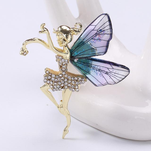 Mode Kristall Flügel Brosche Pins Für Frauen Strass Blume Fee Revers Pin Corsage Luxulry Broschen Schmuck Geschenke violett