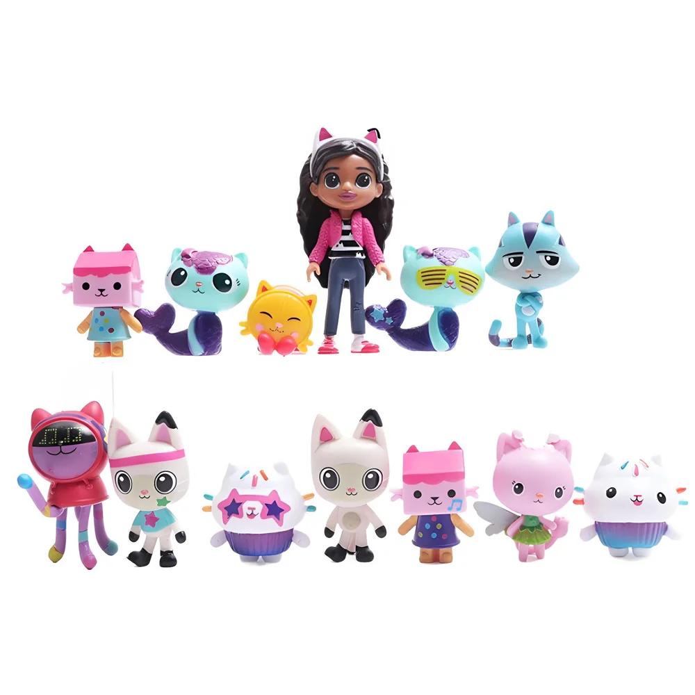 13 Stück Gabby Puppenhaus Anime Figur Spielzeugauto lächelnde Katze Umarmung Gaby Mädchen Zeichentrickpuppen Mercat Actionfigur Kindergeschenk
