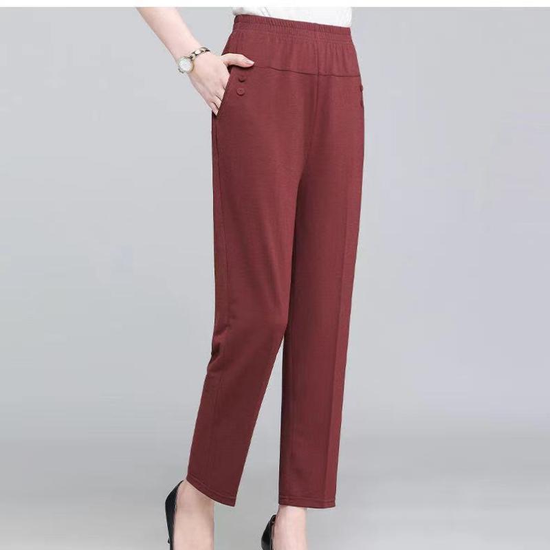Sommer Eis Seide Dünne Freizeithose, Lässige Gerade Neun-Zoll-Hose, Lockere Hochtaillierte Elastische und Engtaillierte Damen-Hose XL rot