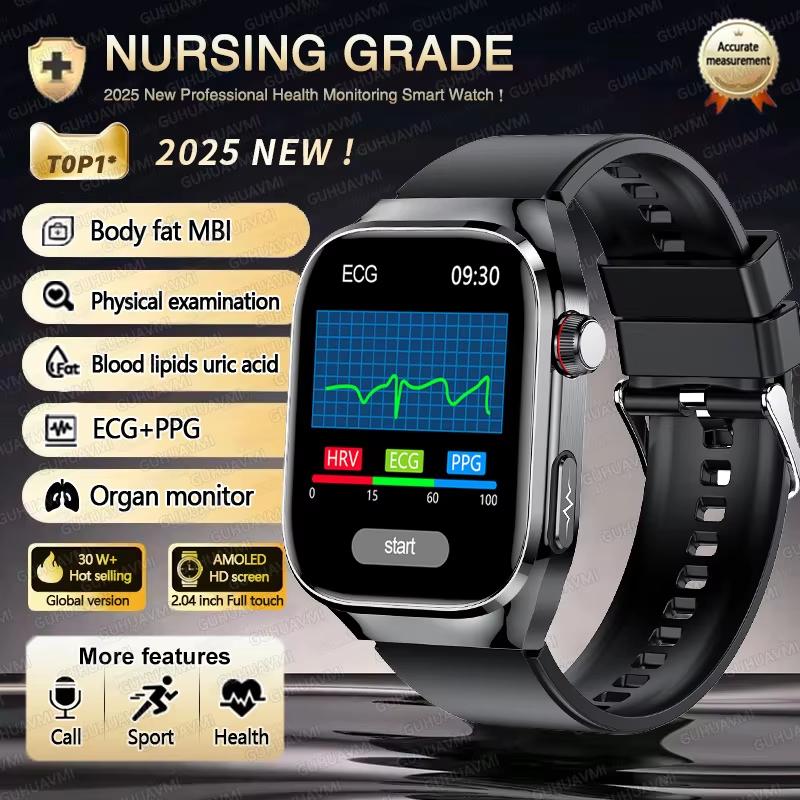 2025 Neue Blutfett Harnsäure Behandlung Smartwatch Herren EKG+PPG Herzfrequenz Sport HD Anruf Gesundheits-Tracker für Samsung Smartwatch Black
