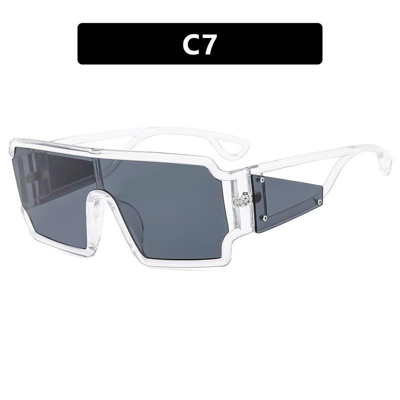 Übergroße, ausgehöhlte, quadratische Sonnenbrille, modische einteilige Brillengläser für Herren, stilvoller UV-Schutz, Sport-Sonnenbrille transparent