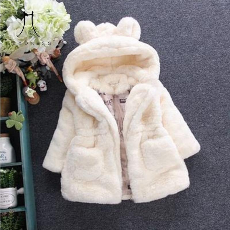 Kinderkleidung Herbst Winter Neu Mädchen Kinder Imitat Pelz Baumwollgepolsterte Jacke Ohren Verdickte Jacke Wintermode Warmer Mantel 120 weiß