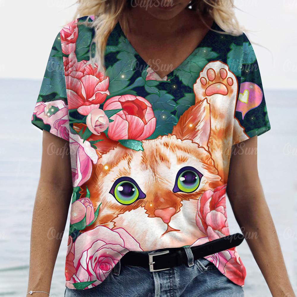 2024 Top Damen Süßes Katzen-Print Damen T-Shirt Übergröße T-Shirt Designer Damen Kleidung Übergroße Kurzarm T-Shirts Bluse XXXXL S