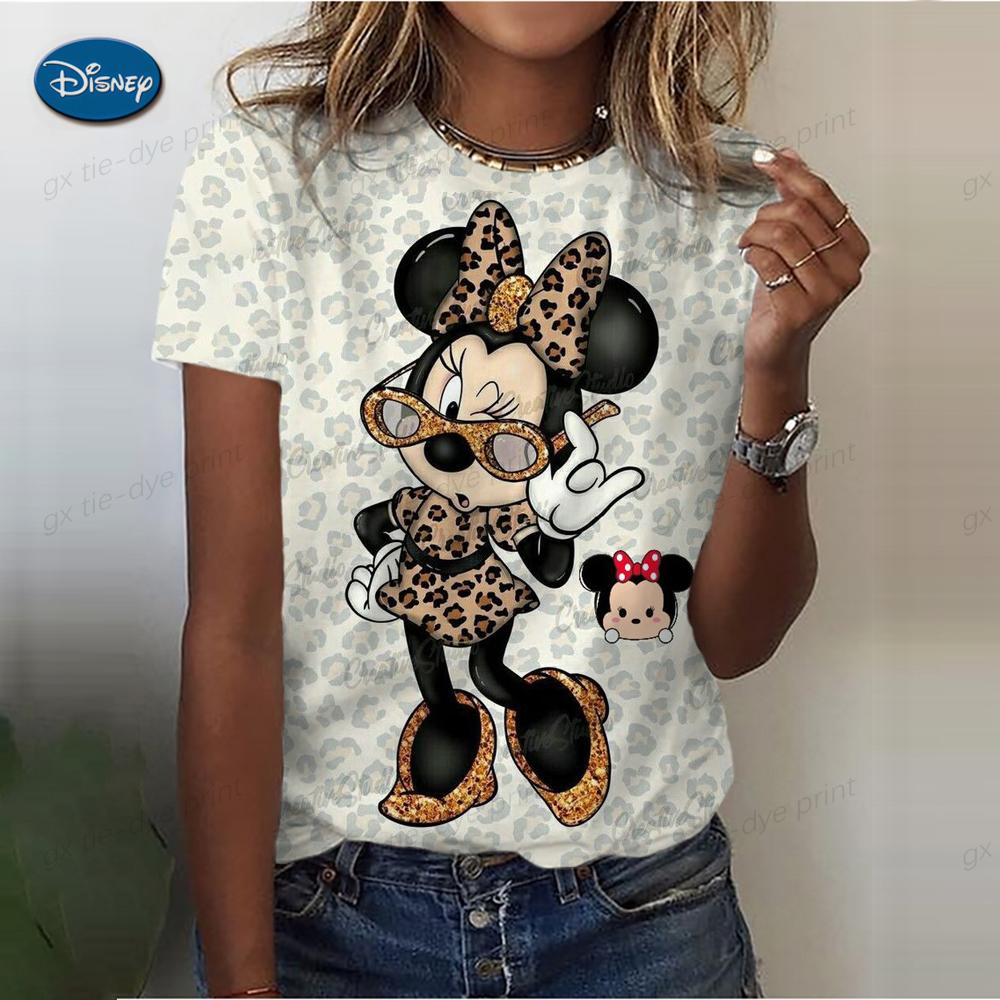 Süßes Damen-T-Shirt mit Mickey-Mouse-Print, Sommer, Herren-Shirt, Mode, Damen-Blusen, 2024 Cartoon Minnie, Damen-Tops, Kawaii-Kleidung L