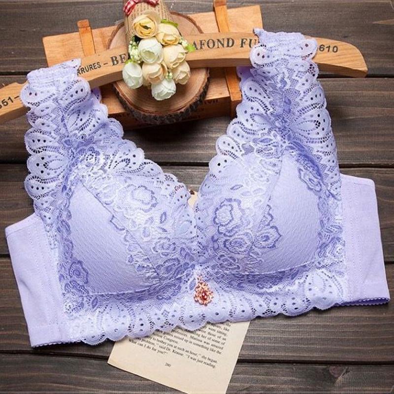 BH ohne Stahlring Tanktop-Typ Raffung zum Sammeln der Seitenbrust nach oben zur Unterstützung kleiner Brust dicke Schale dünn sexy Damenunterwäsche-Set BH 95C violett