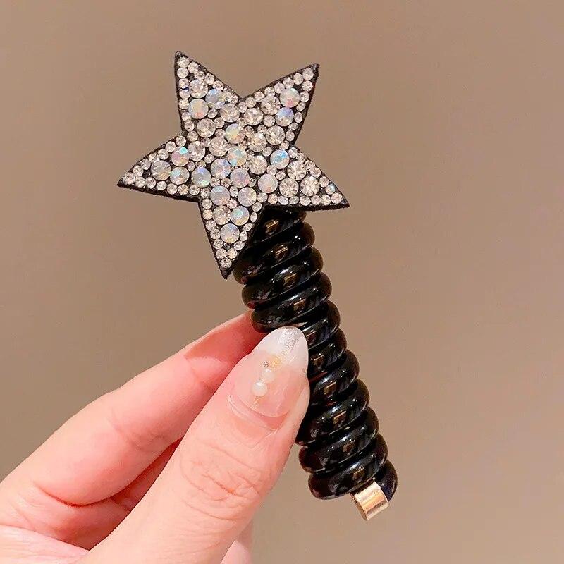 1Pcs Strass Stern Haargummi Pferdeschwanz Hohe Elastische Langlebig Scrunchies Haar Bands Für Mädchen Haar Seile Haar Zubehör silber
